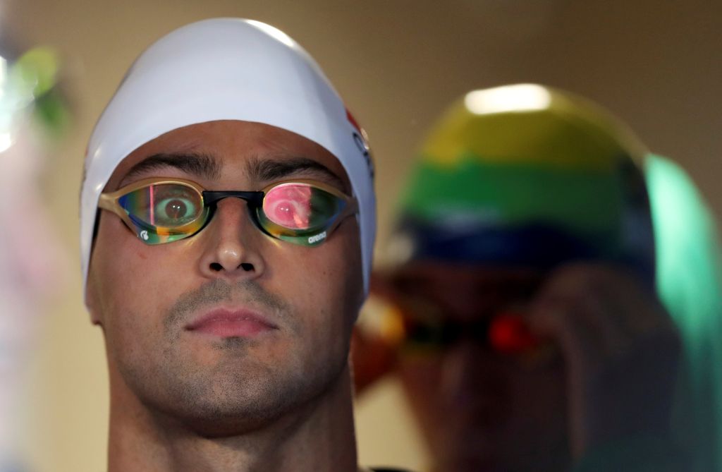 Dylan Carter of T&T looks into the camera as he stands ready to compete in the men's swimming 200m freestyle final at the Pan American Games in Lima, Peru on Wednesday. (AP) @Fernando Vergara