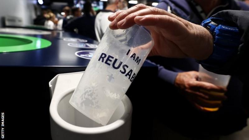 Reusable cups were used at the zero carbon game between Spurs and Chelsea