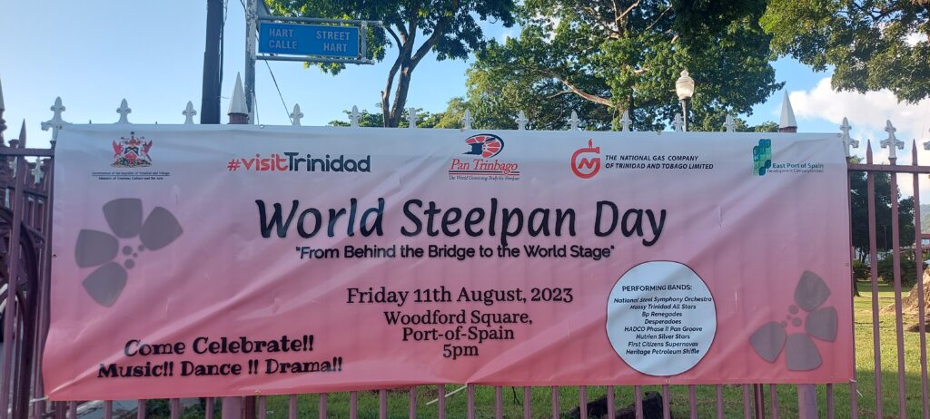 World Steelpan Day banner. Photo by Melissa Doughty (Image obtained at newsday.co.tt)