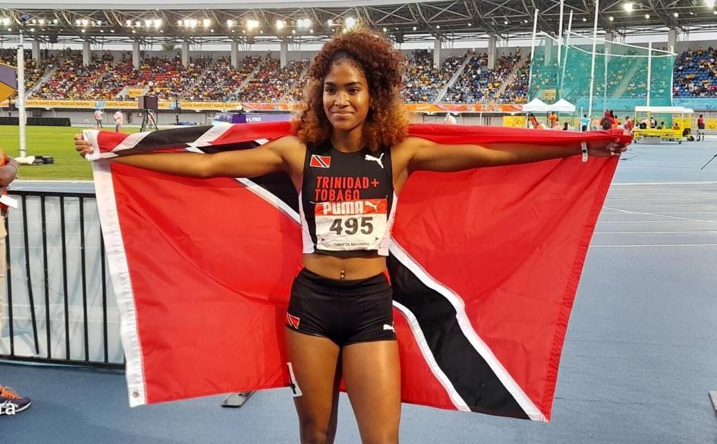 FLASHBACK: Sanaa Frederick celebrates her victory in the Carifta Games girls’ under-20 200 metres final in Nassau, Bahamas, last April. The Trinidad and Tobago sprinter stopped the clock at 23.60 seconds. --Photo: PAUL VOISIN (Image obtained at trinidadexpress.com)