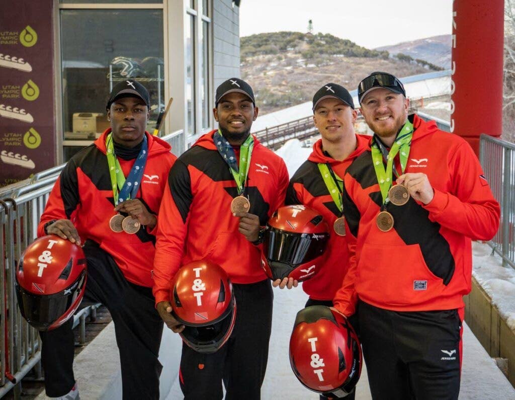 TT's bobsleigh team of Axel Brown, De Aundre John, Shakeel John and Xaverri Williams. - (Image obtained at newsday.co.tt)